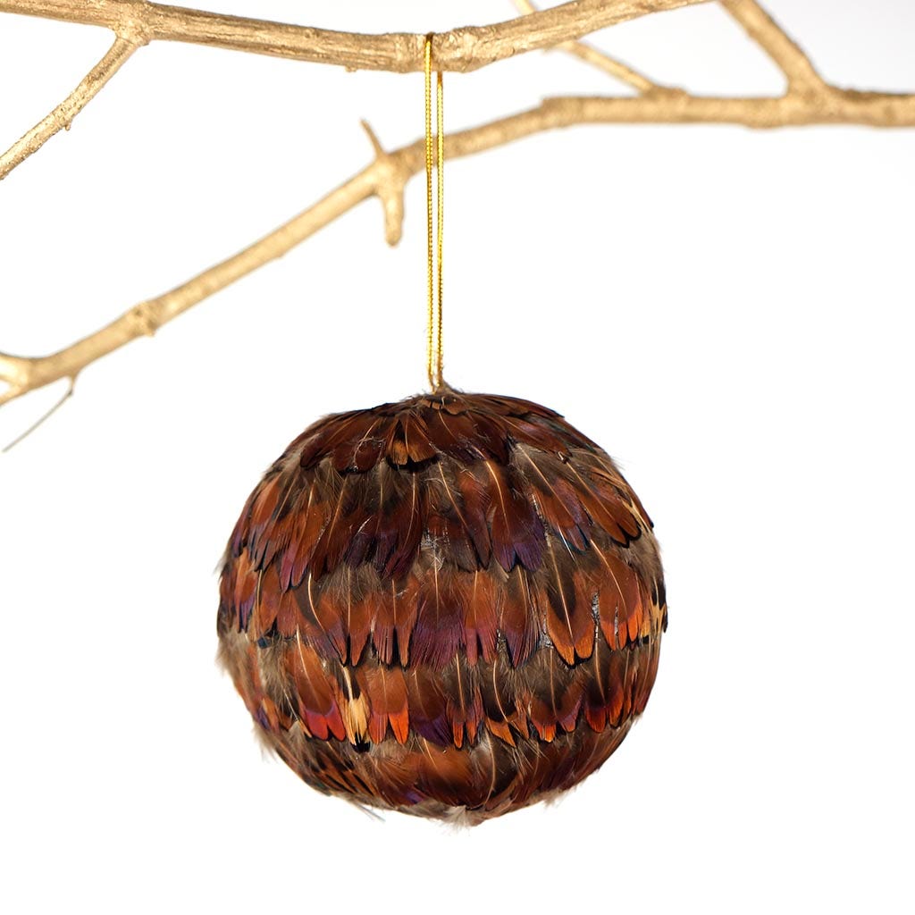 Ringneck Feather Hrt Ornament 4’’ ball - Natural - Feathers