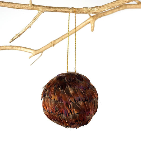 Ringneck Feather Ornament - 3’’ ball - Natural - Feathers