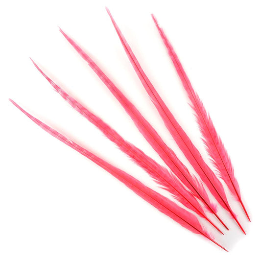 Ringneck Pheasant Tails Bleached & Dyed Coral - Feathers