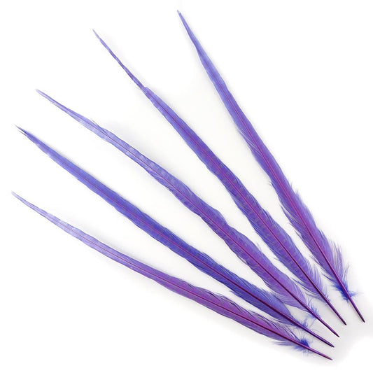 Ringneck Pheasant Tails Bleached & Dyed Fl Lilac - Feathers