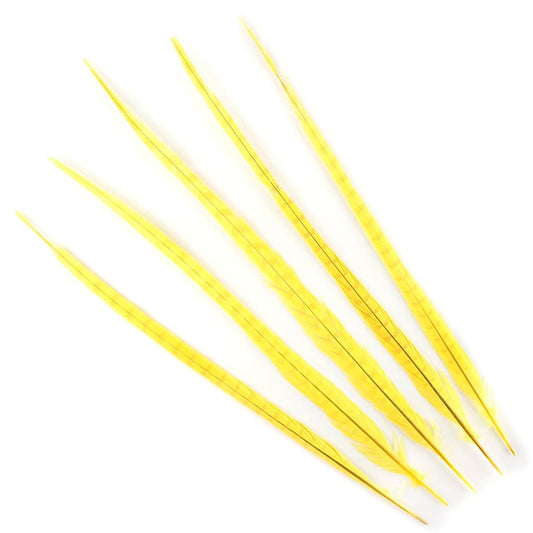Ringneck Pheasant Tails Bleached & Dyed Fl Yellow - Feathers