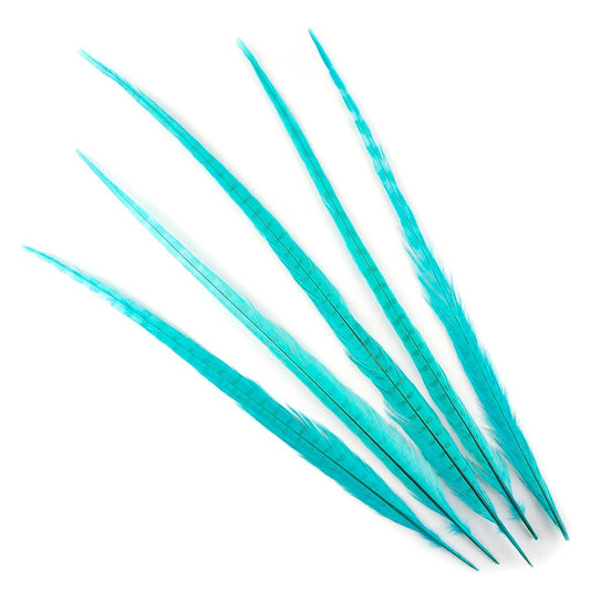 Ringneck Pheasant Tails Bleached & Dyed Lt Turquoise - Feathers