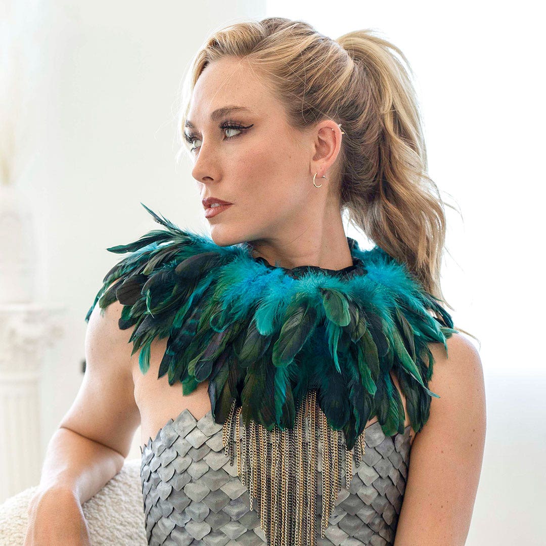 Rooster Coque Feather Cape - Dark Turquoise - Feathers