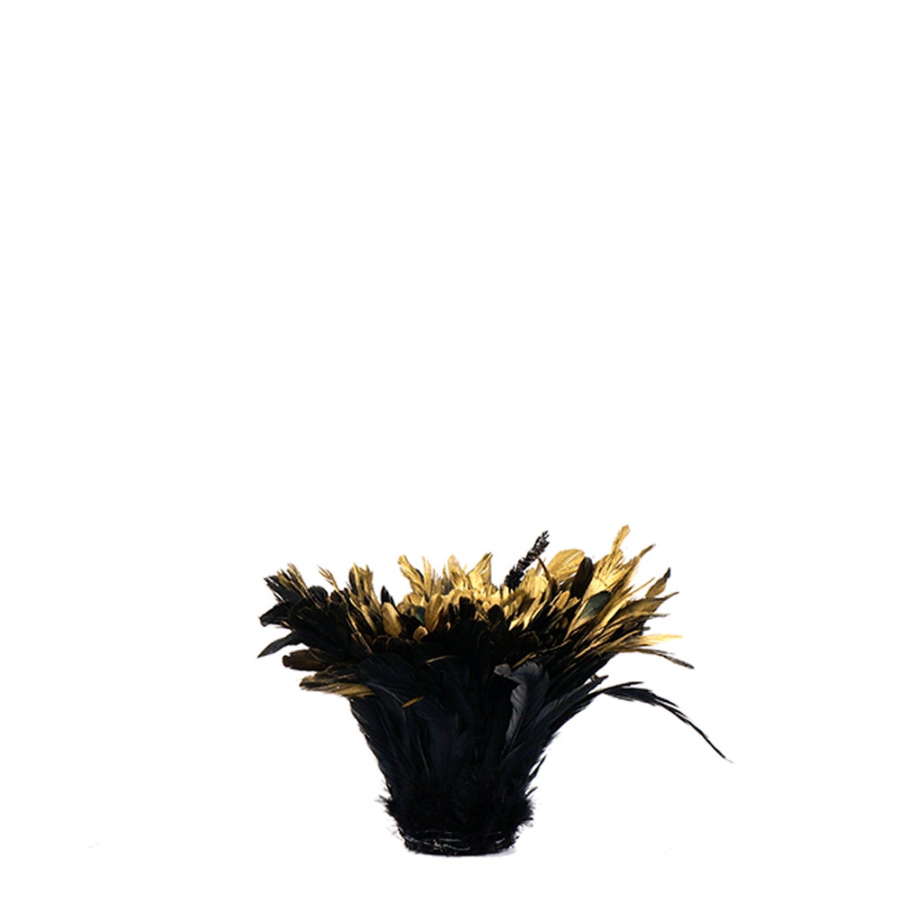 Rooster Coque Tails Feathers Black Iridescent Tipped Gold 5-8’’ [1/4 LB Bulk] - Feathers