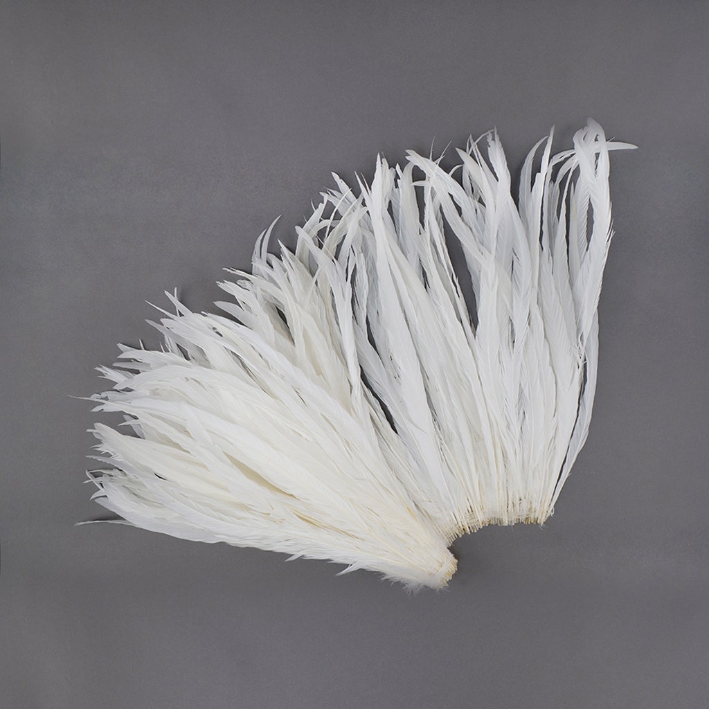 Rooster Coque Tails Feathers Bleached White 15-18’’ [1/4 LB Bulk] - Feathers