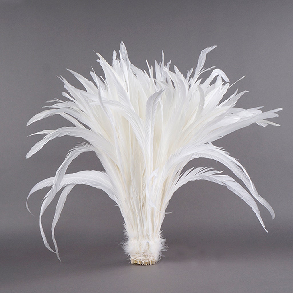 Rooster Coque Tails Feathers Bleached White 15-18’’ [1/4 LB Bulk] - Feathers