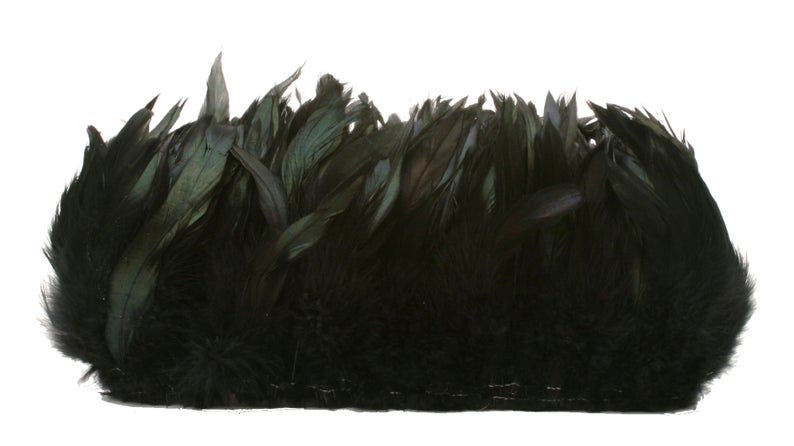 Rooster Feathers 2’’ strip of 4-6” Half Bronze Schlappen Rooster Strung Craft Feathers - BLACK - Feathers