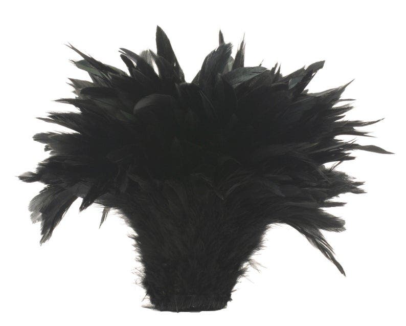 Rooster Feathers 2’’ strip of 4-6” Half Bronze Schlappen Rooster Strung Craft Feathers - BLACK - Feathers