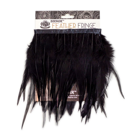 Rooster Saddle Fringe on Bias 6-8’’ x 1 YD-Black - Feathers