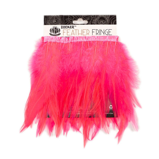 Rooster Saddle Fringe on Bias 6-8’’ x 1 YD-Coral - Feathers