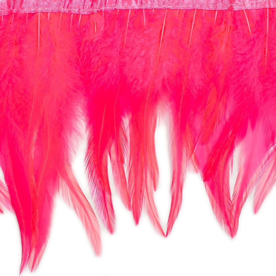 Rooster Saddle Fringe on Bias 6-8’’ x 1 YD-Coral - Feathers