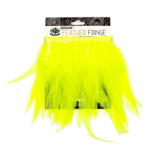 Rooster Saddle Fringe on Bias 6-8’’ x 1 YD-Fluorescent Chartreuse - Feathers