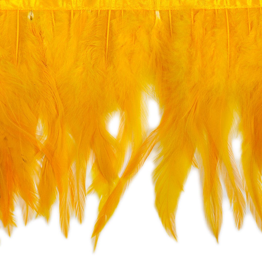 Rooster Saddle Fringe on Bias 6-8’’ x 1 YD-Gold - Feathers