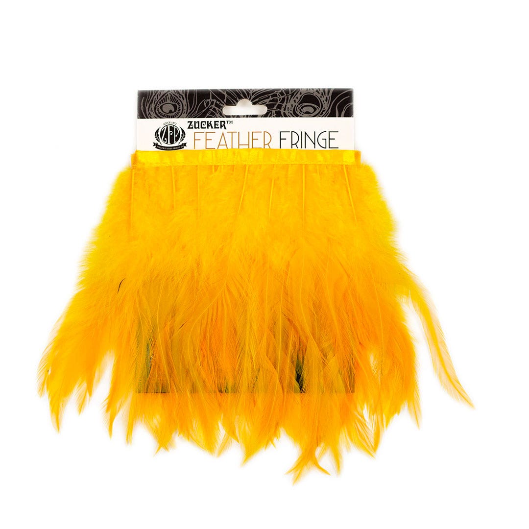 Rooster Saddle Fringe on Bias 6-8’’ x 1 YD-Gold - Feathers
