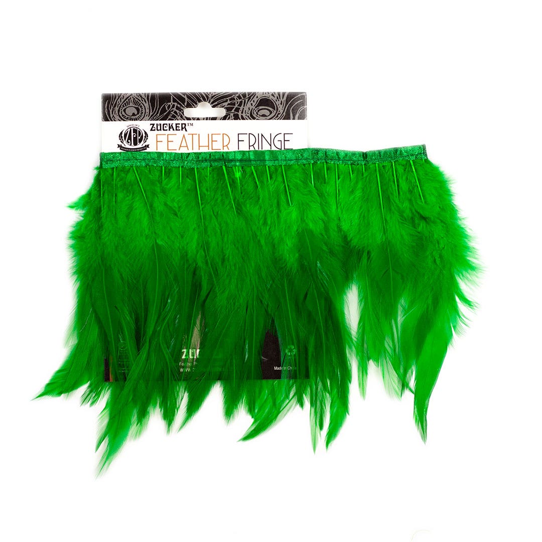 Rooster Saddle Fringe on Bias 6-8’’ x 1 YD-Kelly - Feathers