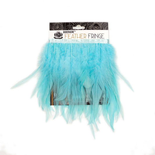 Rooster Saddle Fringe on Bias 6-8’’ x 1 YD-Light Turquoise - Feathers
