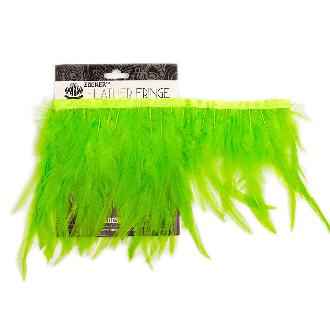 Rooster Saddle Fringe on Bias 6-8’’ x 1 YD-Lime - Feathers