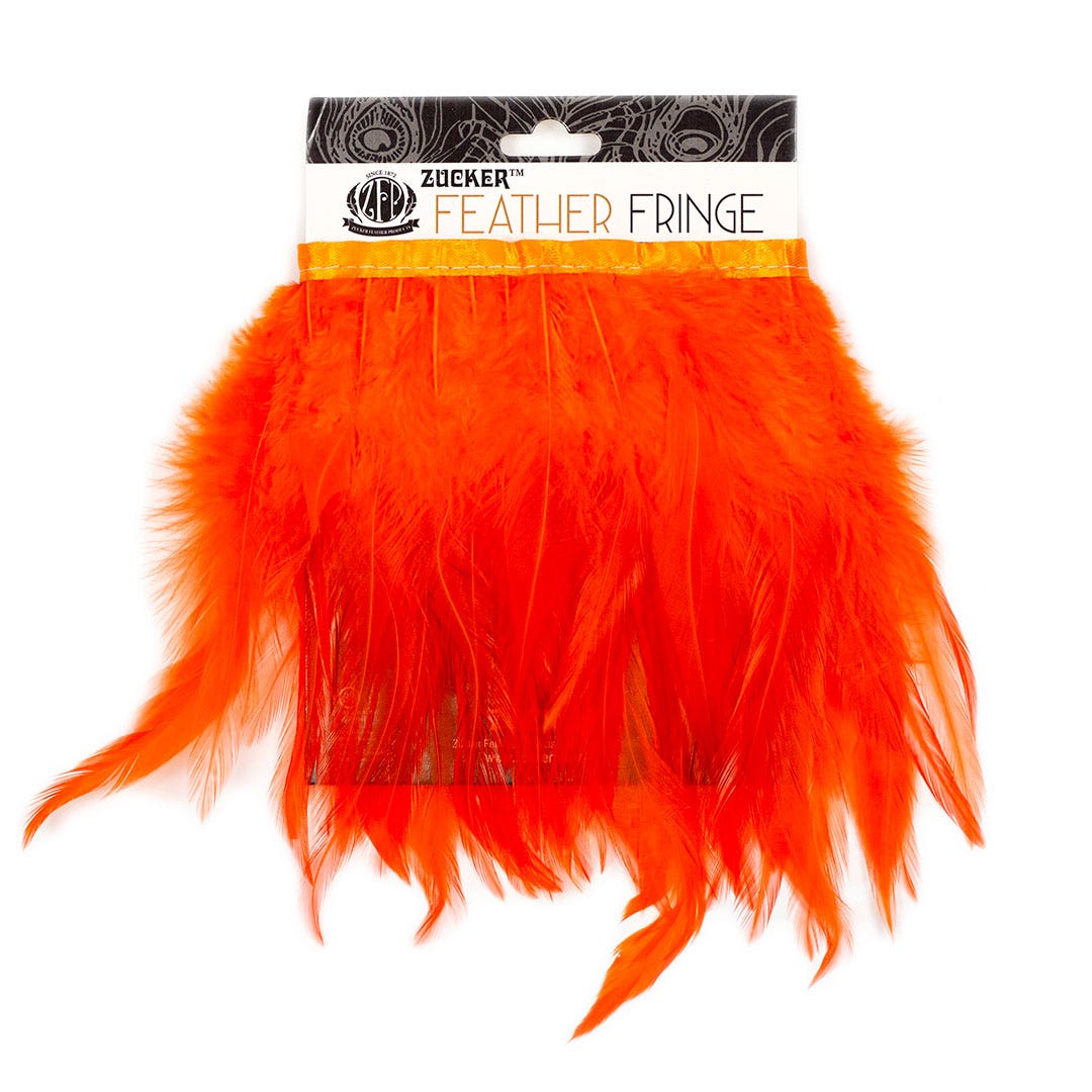 Rooster Saddle Fringe on Bias 6-8’’ x 1 YD-Orange - Feathers