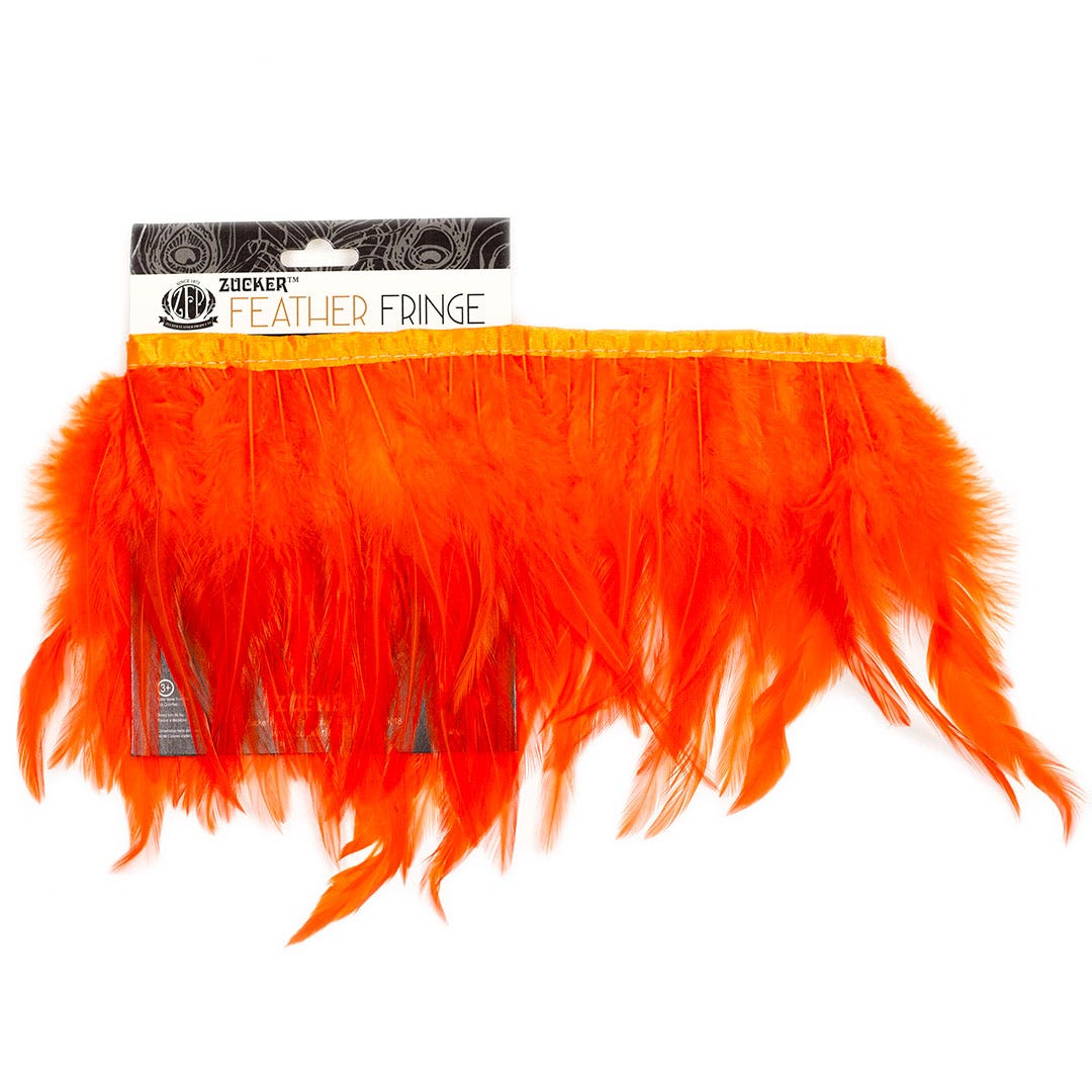 Rooster Saddle Fringe on Bias 6-8’’ x 1 YD-Orange - Feathers