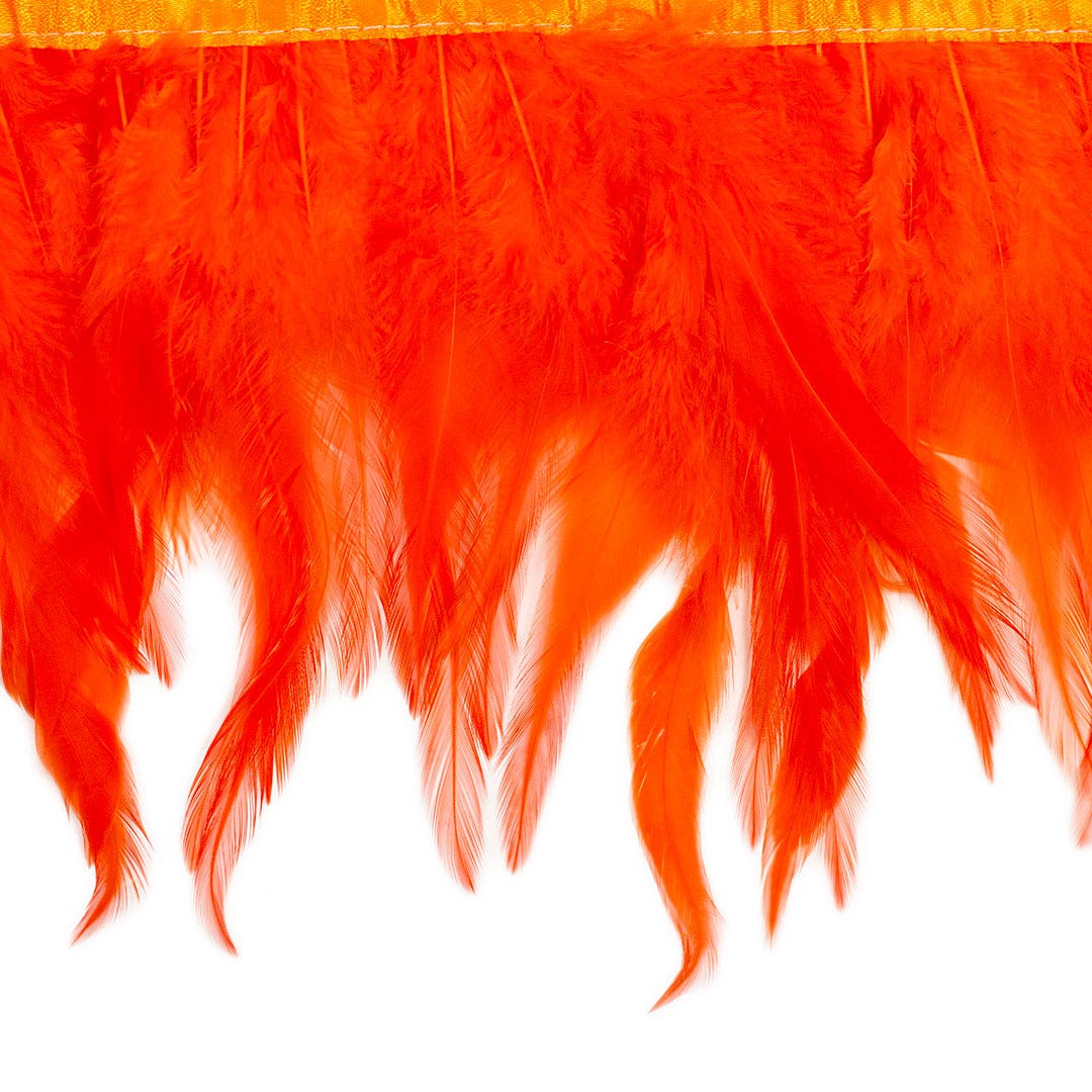 Rooster Saddle Fringe on Bias 6-8’’ x 1 YD-Orange - Feathers