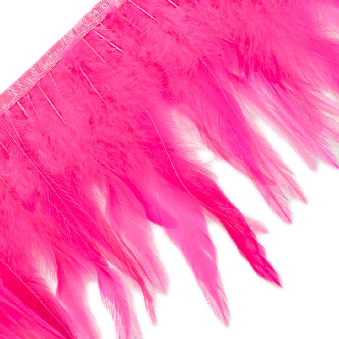 Rooster Saddle Fringe on Bias 6-8’’ x 1 YD-Pink Orient - Feathers