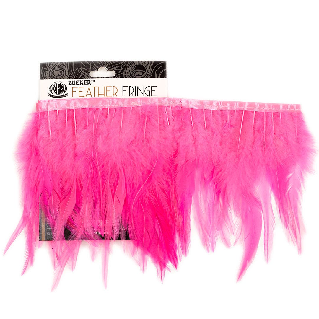 Rooster Saddle Fringe on Bias 6-8’’ x 1 YD-Pink Orient - Feathers