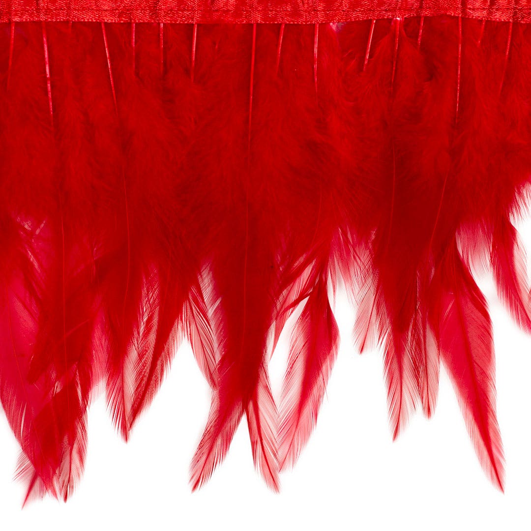 Rooster Saddle Fringe on Bias 6-8’’ x 1 YD-Red - Feathers