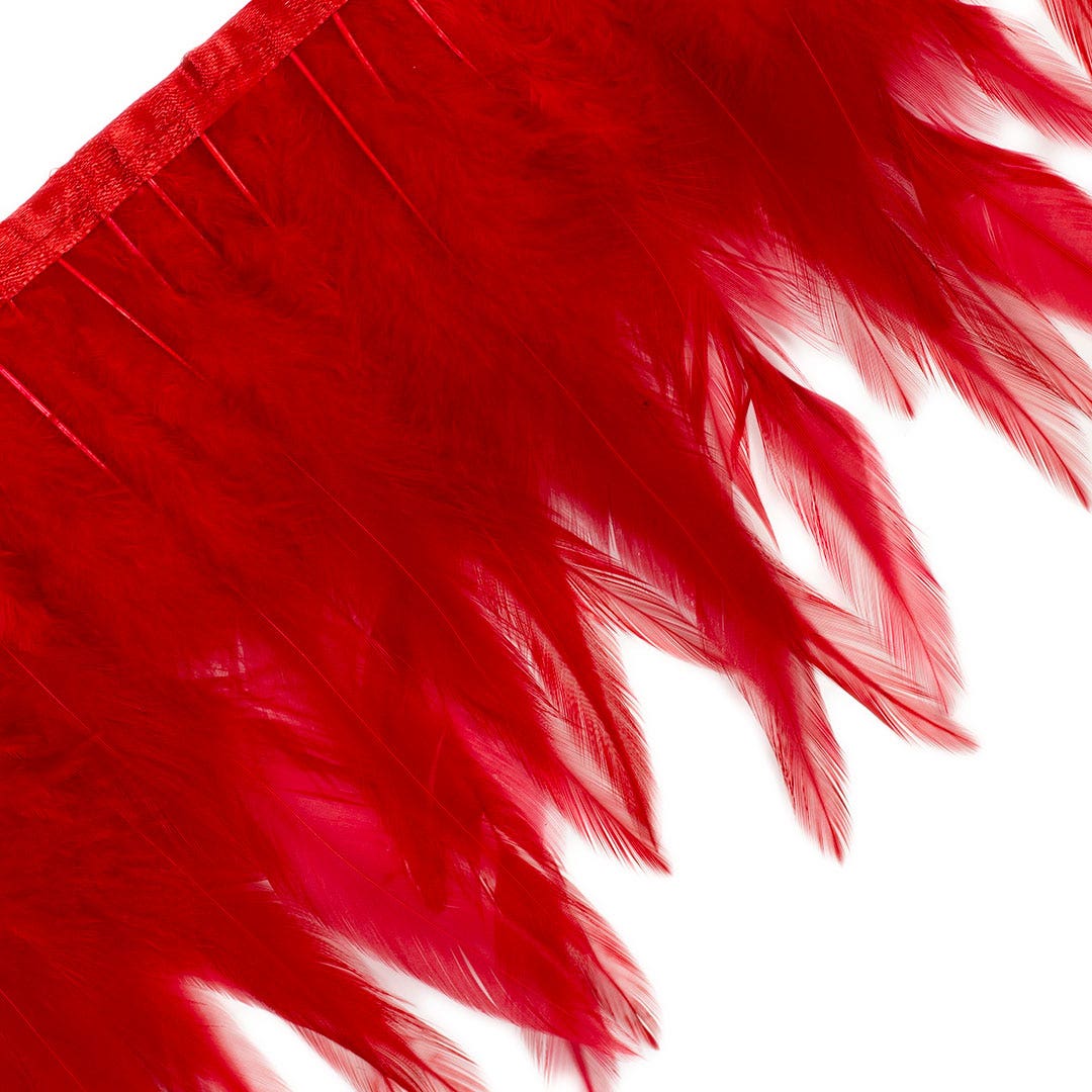 Rooster Saddle Fringe on Bias 6-8’’ x 1 YD-Red - Feathers