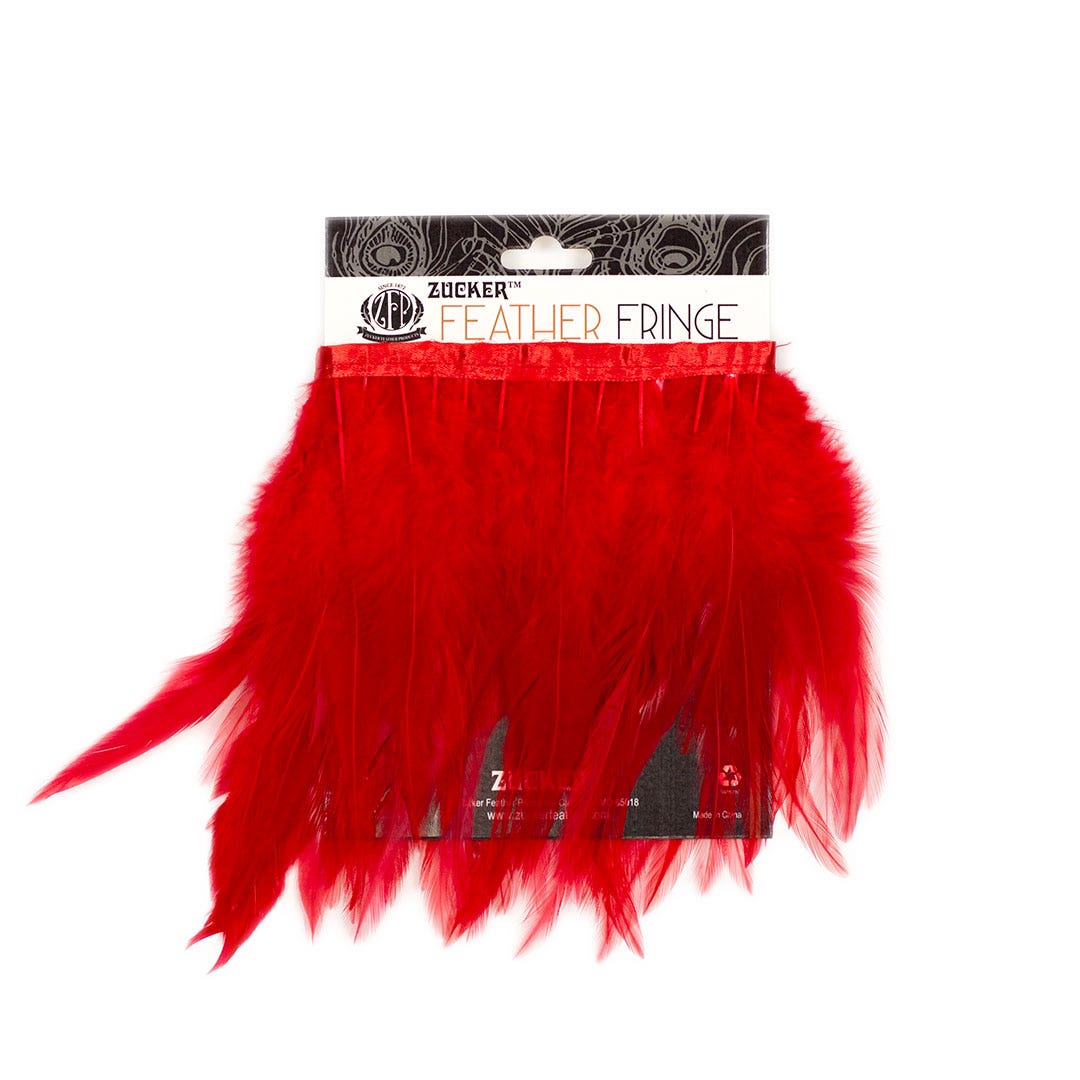 Rooster Saddle Fringe on Bias 6-8’’ x 1 YD-Red - Feathers