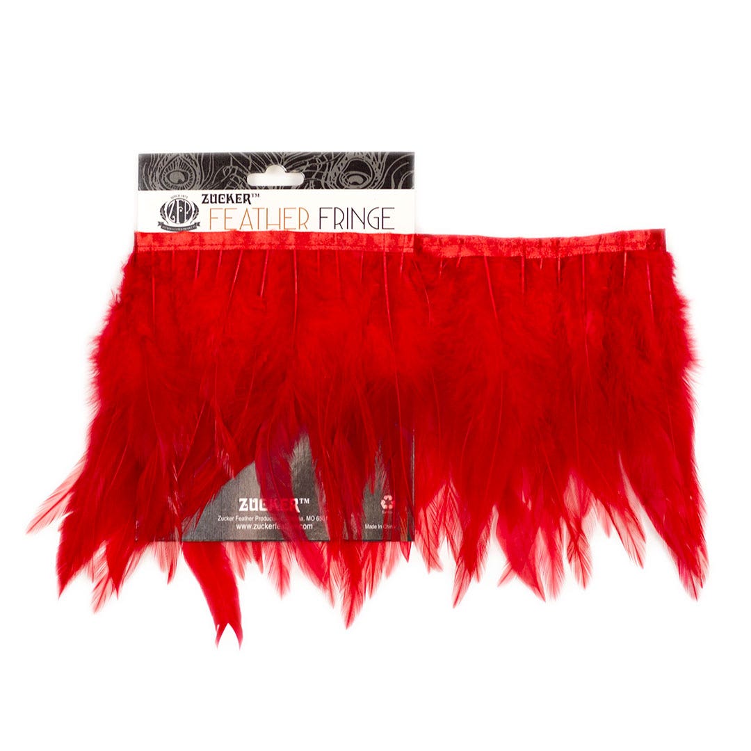 Rooster Saddle Fringe on Bias 6-8’’ x 1 YD-Red - Feathers