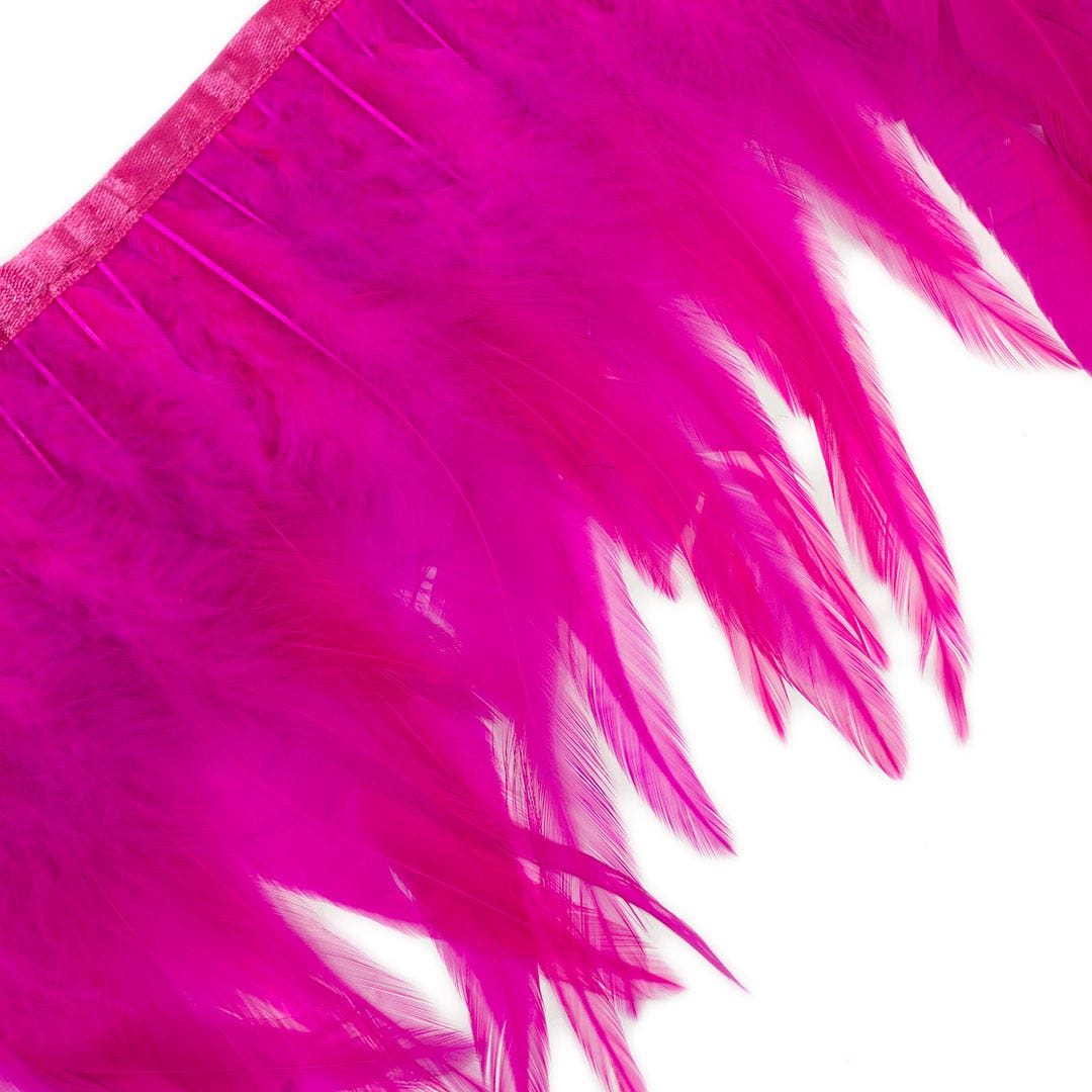 Rooster Saddle Fringe on Bias 6-8’’ x 1 YD-Shocking Pink - Feathers