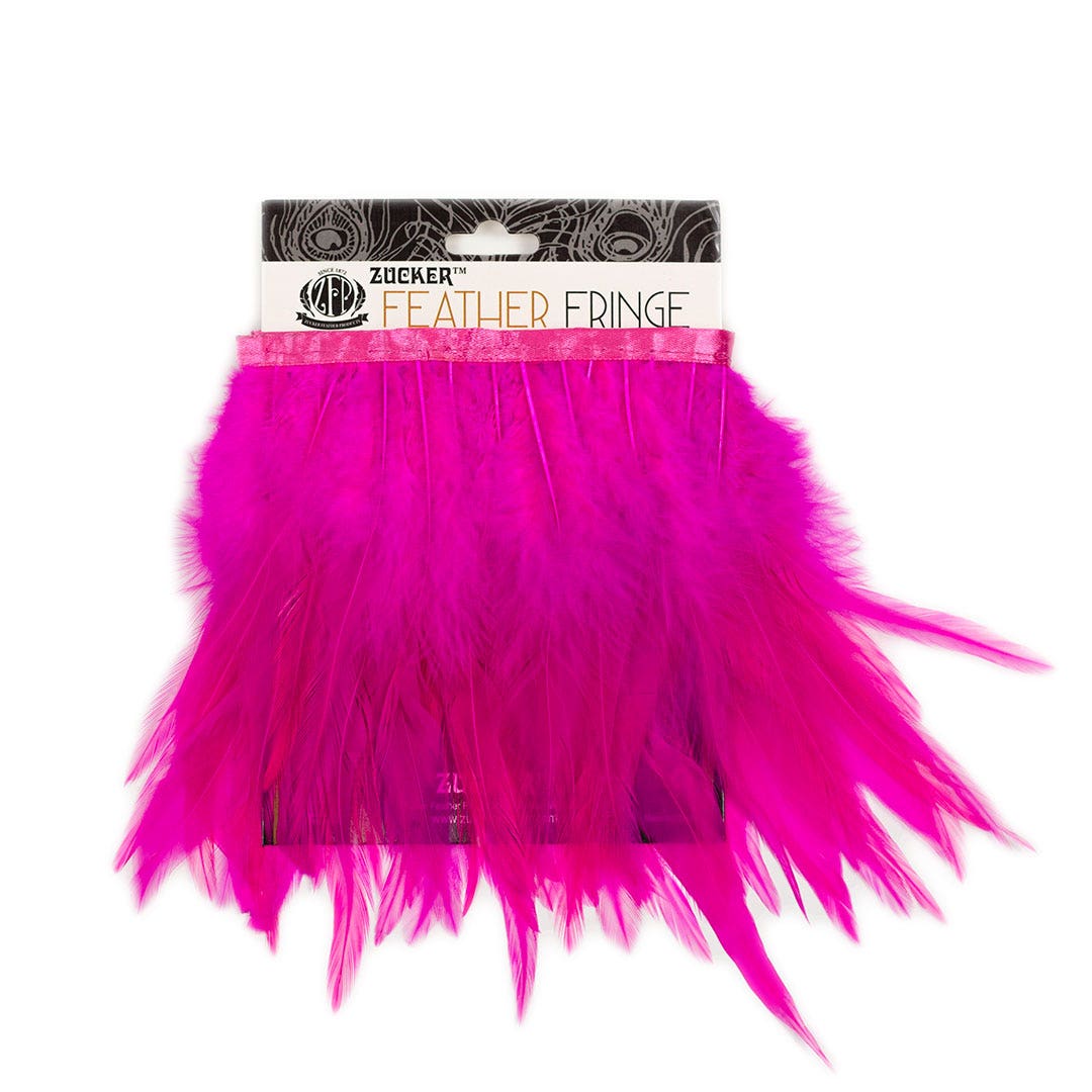 Rooster Saddle Fringe on Bias 6-8’’ x 1 YD-Shocking Pink - Feathers