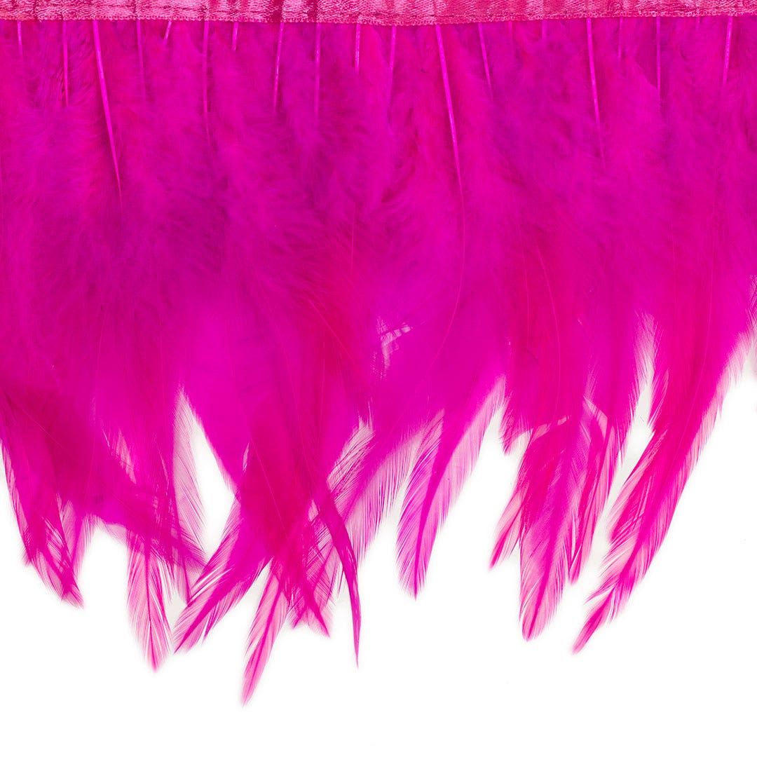 Rooster Saddle Fringe on Bias 6-8’’ x 1 YD-Shocking Pink - Feathers