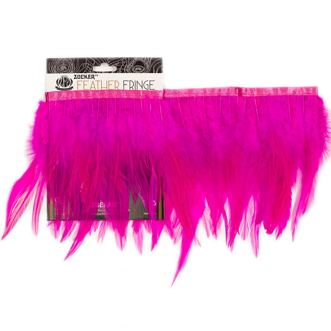 Rooster Saddle Fringe on Bias 6-8’’ x 1 YD-Shocking Pink - Feathers