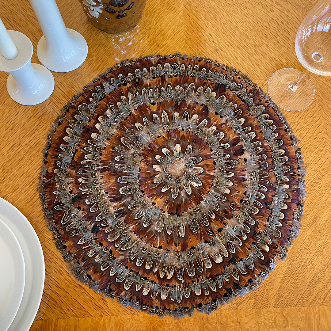 Dark Heart & Blue Almond Pheasant Feather Placemat