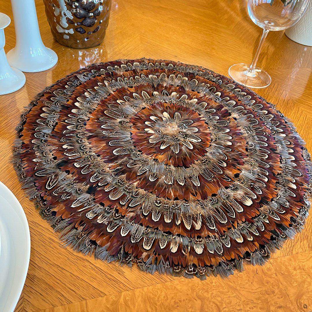 Dark Heart & Blue Almond Pheasant Feather Placemat