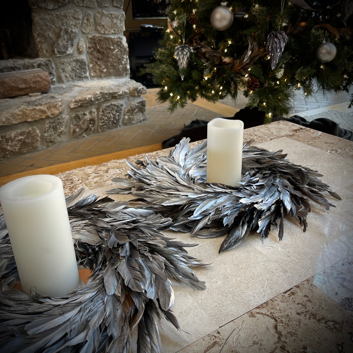 Silver Feather Wreath - 18"