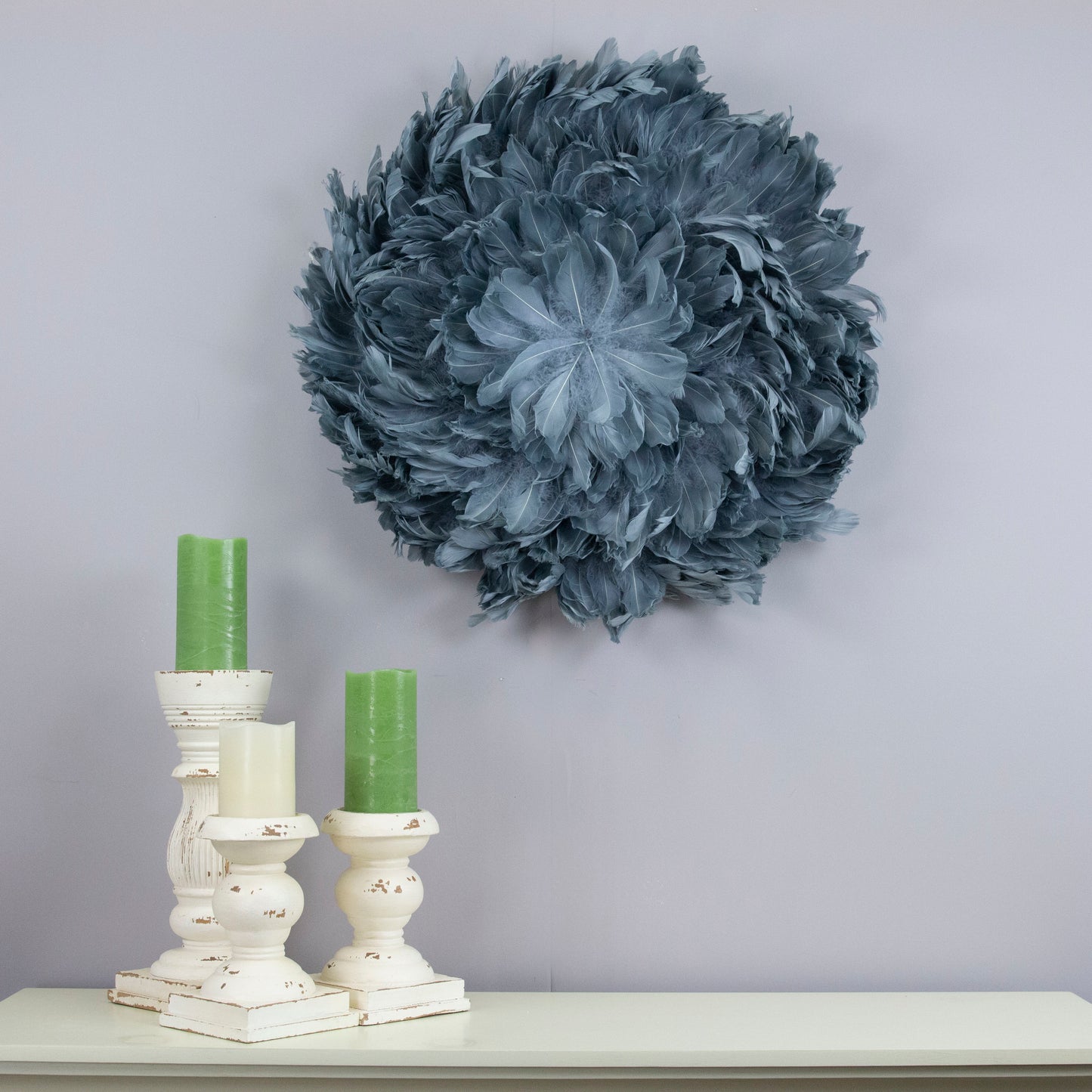Juju Hat Nagoire Feather Wall Art 16 inch Wood Base   24-26 inch DIA --Silver