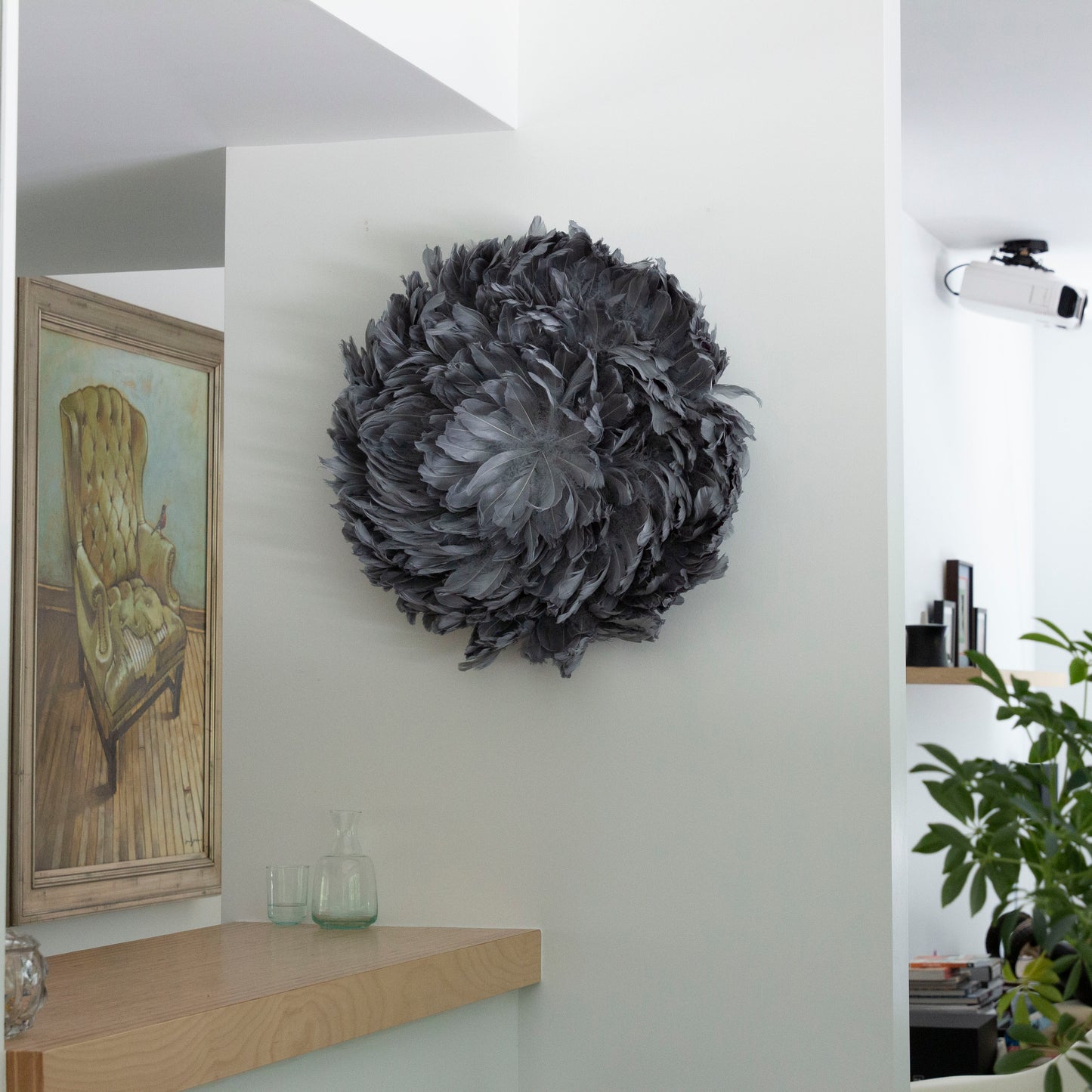 Juju Hat Nagoire Feather Wall Art 16 inch Wood Base   24-26 inch DIA --Silver
