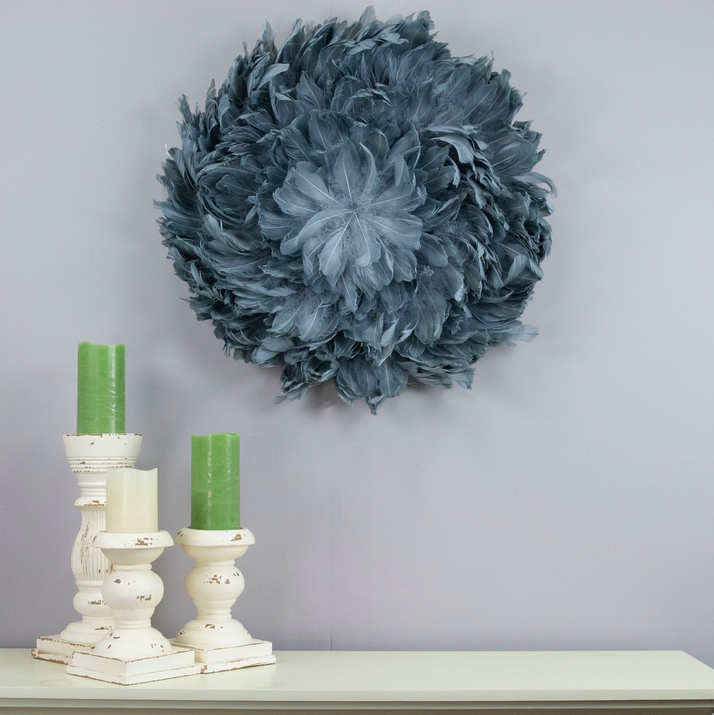 Juju Hat Nagoire Feather Wall Art 16 inch Wood Base   24-26 inch DIA --Silver