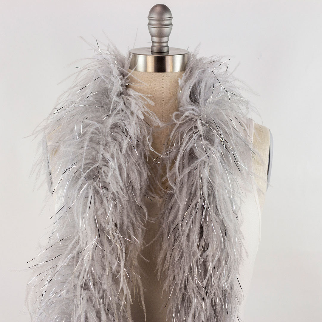 Silver 4 Ply Ostrich Feather Boa with Lurex