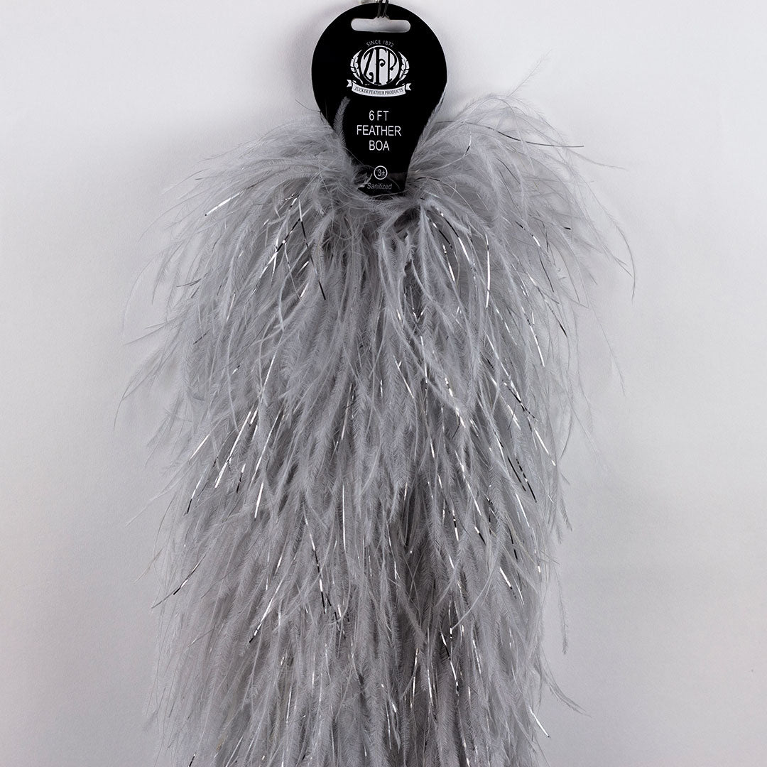 Silver 4 Ply Ostrich Feather Boa with Lurex