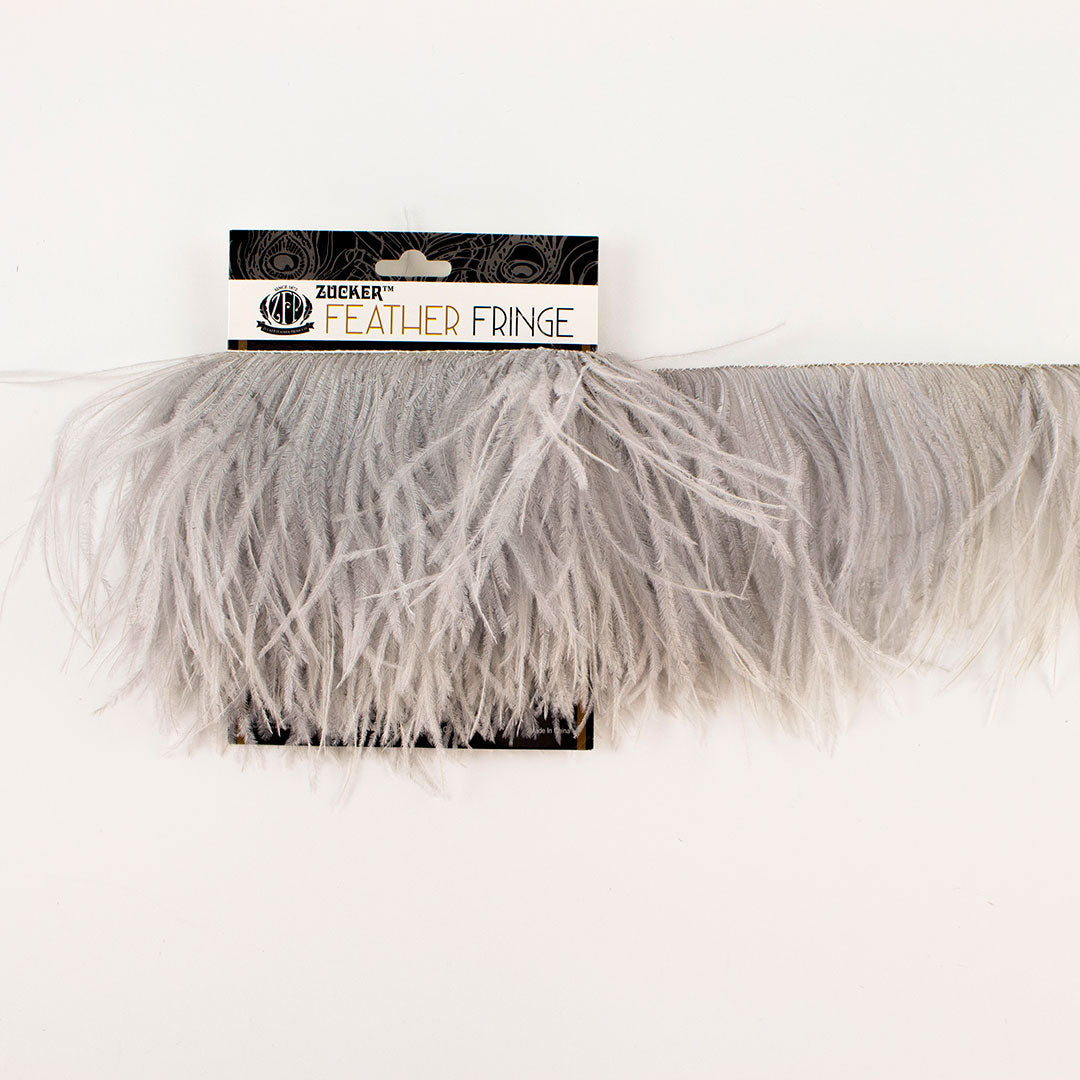 Silver Ostrich Feathers Fringe 2 Ply