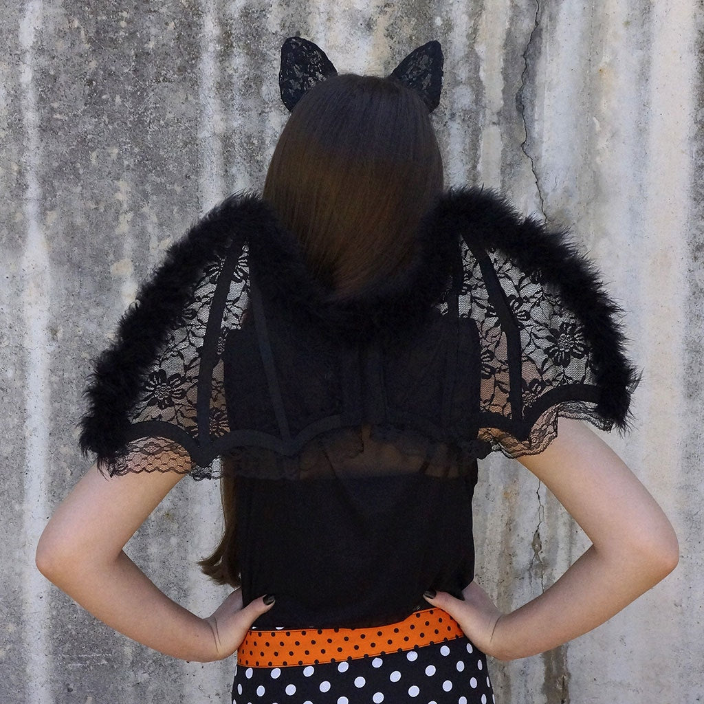 Sm Batwing Set w/LED Headband Black - Feathers