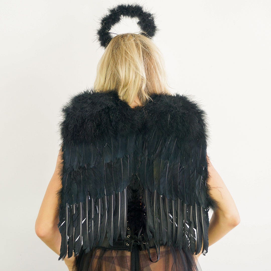 Small Angel Costume Wings-Black - Feathers