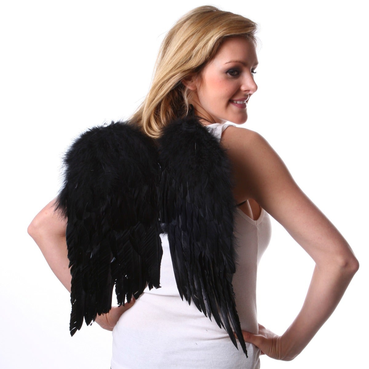 Small Black Angel Costume Wings - Halloween Cosplay Feather Wing for Adults-Kids - Feathers