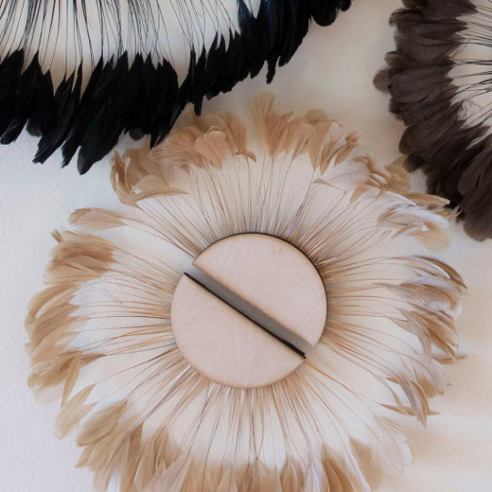 Small half moon Beige Feather Wall Art Set - Feathers