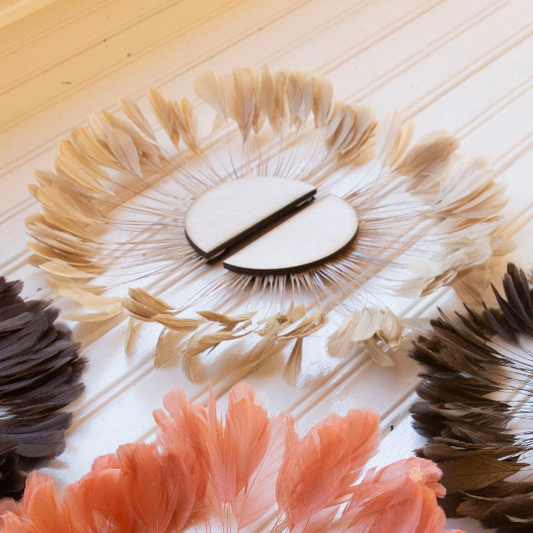 Small half moon Beige Feather Wall Art Set - Feathers