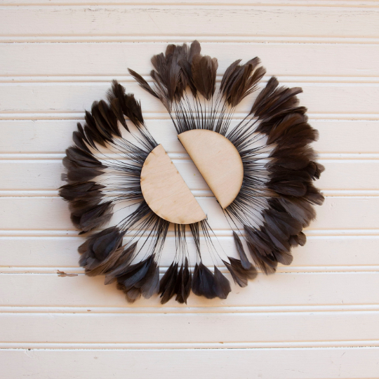 Small Half Moon Set Brown Feather Wall Art - Feathers