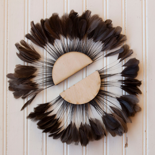 Small Half Moon Set Brown Feather Wall Art - Feathers